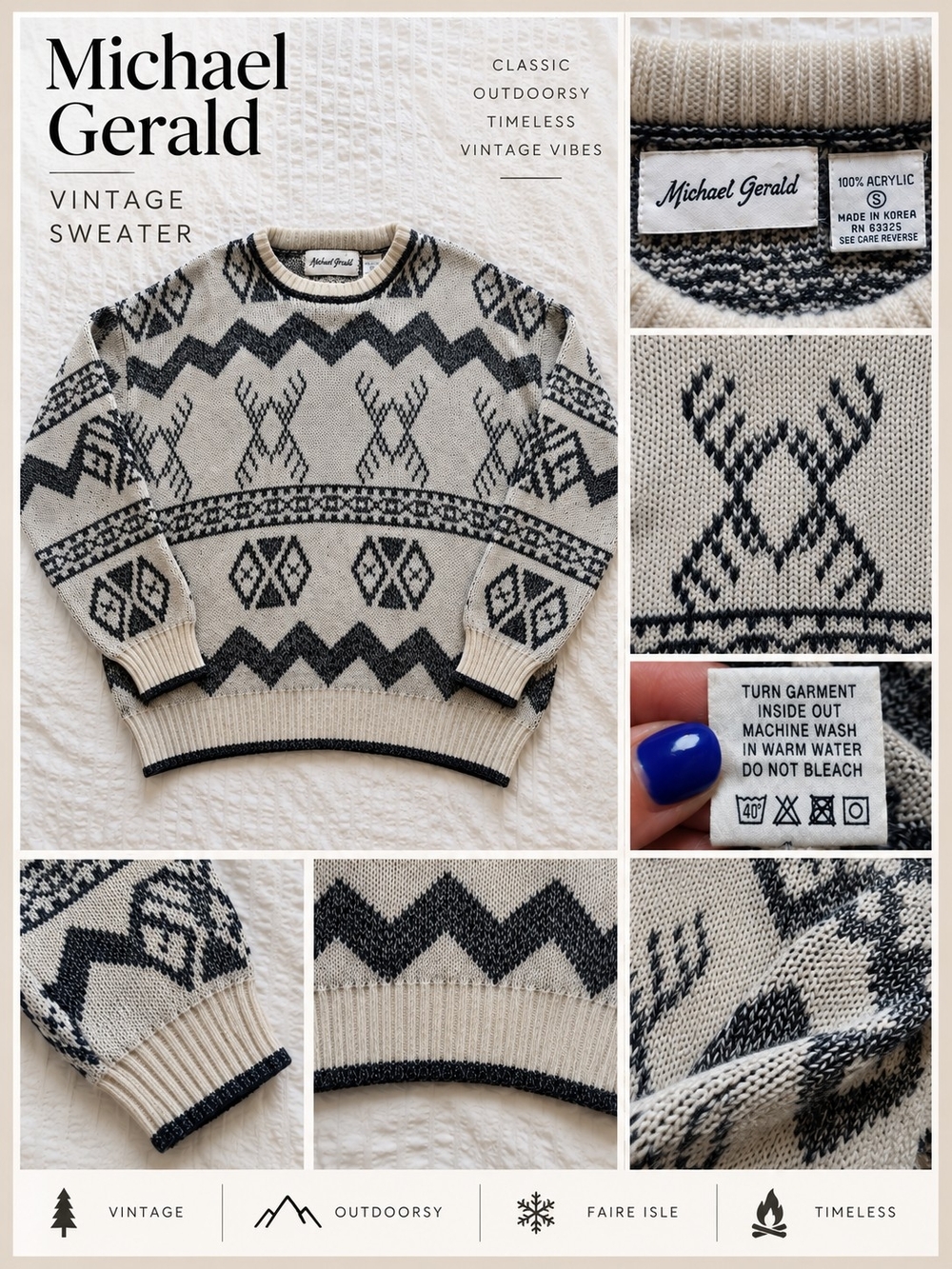 Vintage Michael Gerald Deer Fair Isle Sweater S